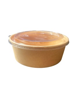 Bol en carton kraft de 1300ml avec couvercle en plastique pet