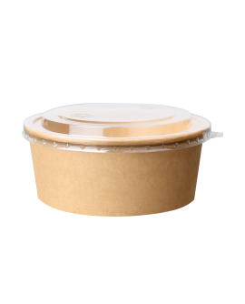 Bol à salade en carton kraft 750ml avec couvercle pet pour vente à emporter Poke bowl