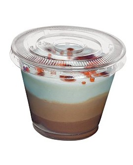 Pot à dessert en plastique transparent de 275ml avec couvercle plat