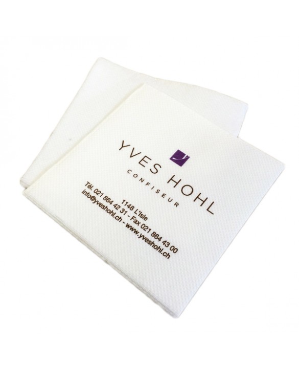Serviette micropointe blanche personnalisée 2 plis 20x20cm Serviette micropointe blanche personnalisée 2 plis 20x20cm